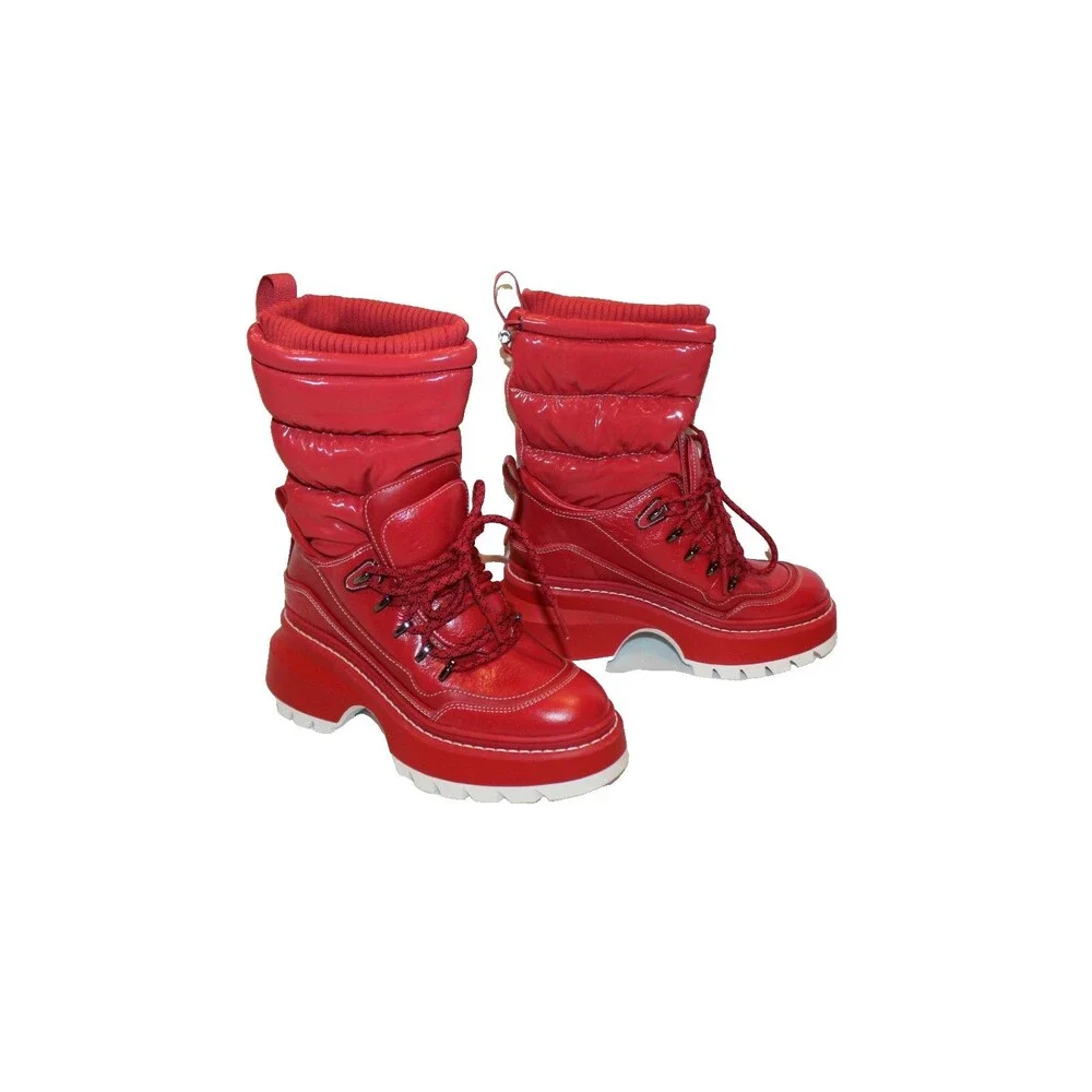 Michael Kors Women Shiloh Combat Boot Mixed Media Red Leather Size 6.5 NIB $295